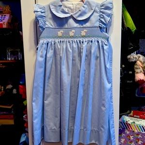 Edge Hill Collection Girl’s 4T, smocked Easter dress with lamb detail.